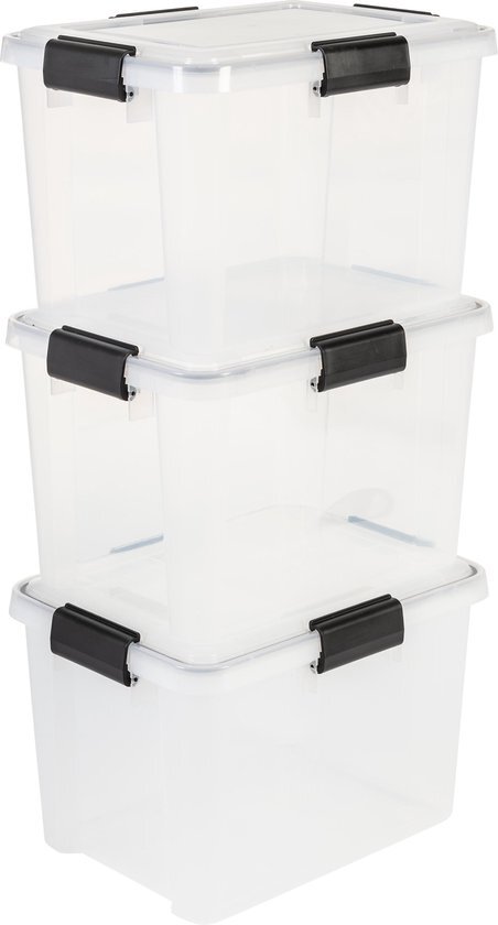 IRIS OHYAMA IRIS Airtight Box opbergbox - 20L - 3 stuks - Transparant/Zwart