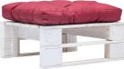 vidaXL Tuinpoef met rood kussen, pallet hout, wit