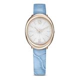 Swarovski Imber Oval Leren band, PVD Champagne goud, Lichtblauw