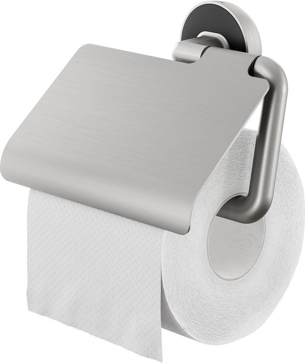 Tiger Cooper Toiletrolhouder met klep - RVS geborsteld / Zwart - EAN: 8720553004660