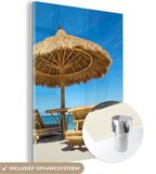 MuchoWow® Glass Painting 30x40 cm - Acrylic Glass Painting - Beach Chair - Beach - Parasol - Sea - Summer - Photo on Glass - Paintings