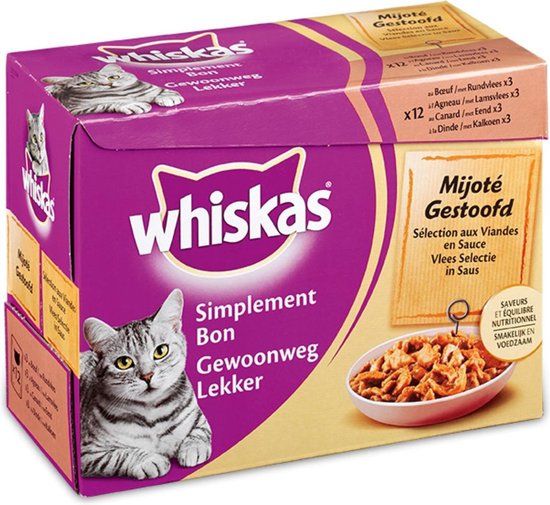 Warentuin collection Whiskas GWL Gestoofd Vlees maaltijdzakjes multipack 12x85g
