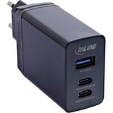 Inline 3-poorts TravelCharge 65W voeding met GaN-technologie, 2X USB-C (PD3.0, PPS, QC4+), 1x USB-A (QC3.0), reisadapter EU/UK/US, zwart, 31516D