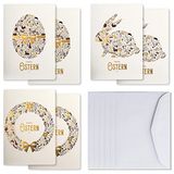 Art Nuvo Exclusieve set van 6 paaskaarten, gemaakt van stijlvol papier met lichte inzetstukken en enveloppen 120 x 170 mm