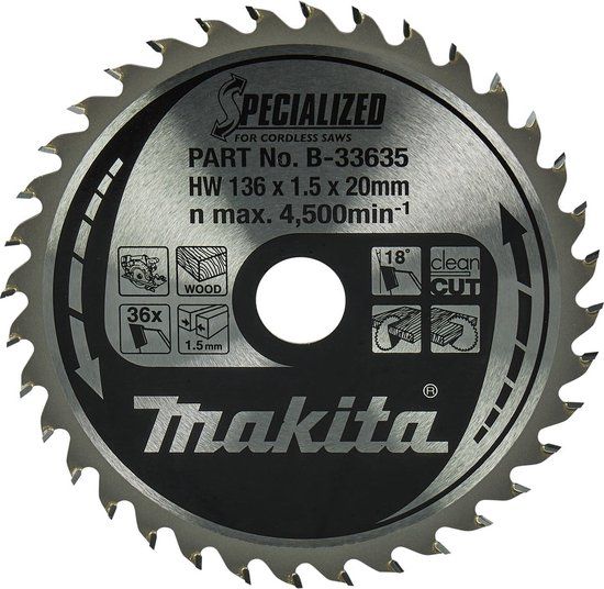 Makita B-33635 Cirkelzaagblad - 136 x 20 x 1 mm - 36T