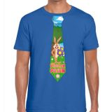 Bellatio Decorations Shoppartners Bv Blauw Paas t-shirt met paashaas stropdas - Pasen shirt voor heren - Pasen kleding L