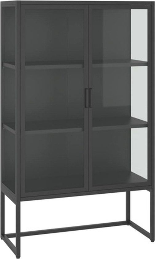 vidaXL Hoge kast 80x35x135 cm staal en gehard glas antracietkleurig