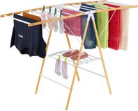 Merkloos Relaxdays Wasrek inklapbaar - 100x148x56 cm - staand - bamboe - wit
