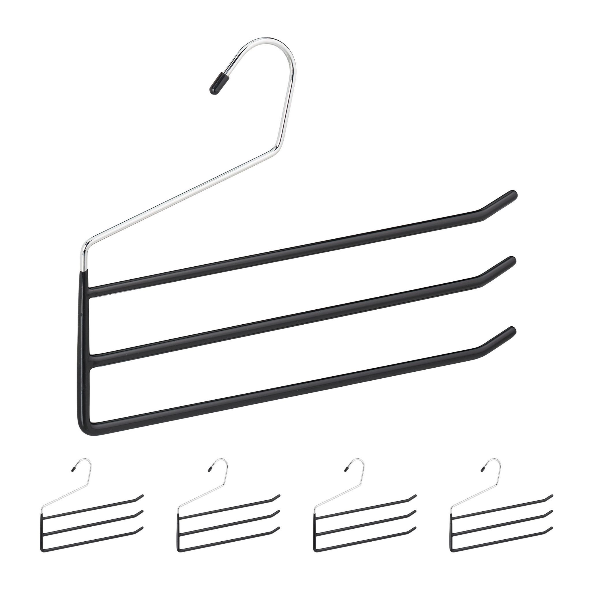 Relaxdays 10029415 Kleerhangers - Zwart/Zilver - Metaal/PVC - 5 stuks