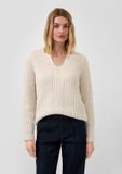 s.Oliver Strickpullover met pailletten, V-hals, lange mouw, beige, maat S