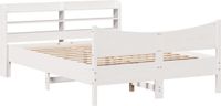 vidaXL Bedframe met hoofdbord massief grenenhout wit 135x190 cm