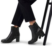 No Stress - Dames - Zwarte leren croco enkellaarsjes met hak met chain - Maat 36