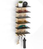 MoKo Zonnebril-organizer, houten brillenhouder, presentatierek met 6 niveaus en 3 haken, wandorganizer, sleutelrek voor entree, woonkamer, slaapkamer, hout + zwart