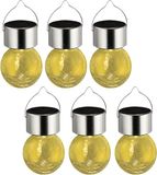 Sunnydays Solar sfeer hanglamp - 12x - tuin - lampenbol - geel - glas - 9 cm