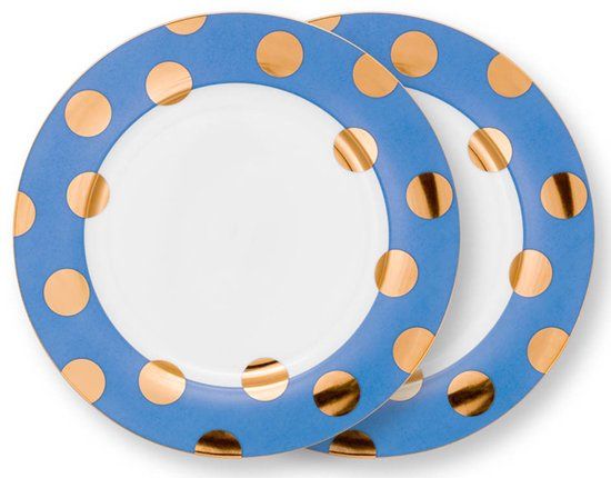 Pip Studio Dinerbord Dot Delight Light Blue-Gold 26,5 cm (Set van 2)