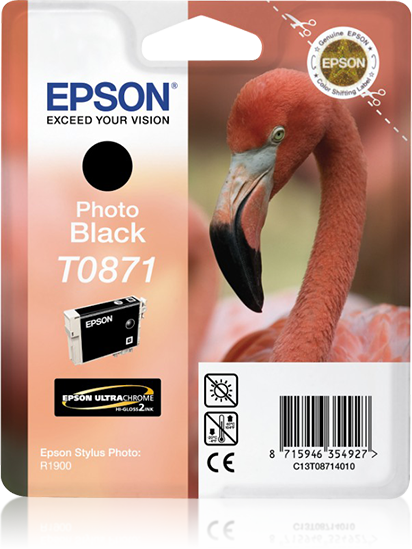 Epson Flamingo inktpatroon Photo Black T0871 Ultra Gloss High-Gloss 2 single pack / foto zwart