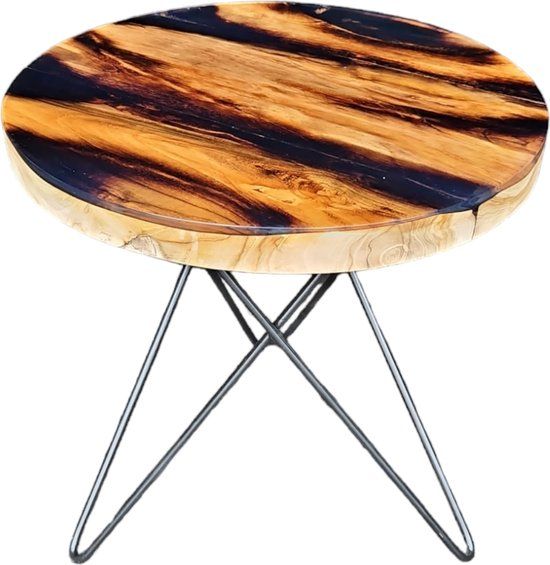 Interieurdirekt Luna Epoxy Bijzettafel - Rond - 50 cm - Bruin/Zwart