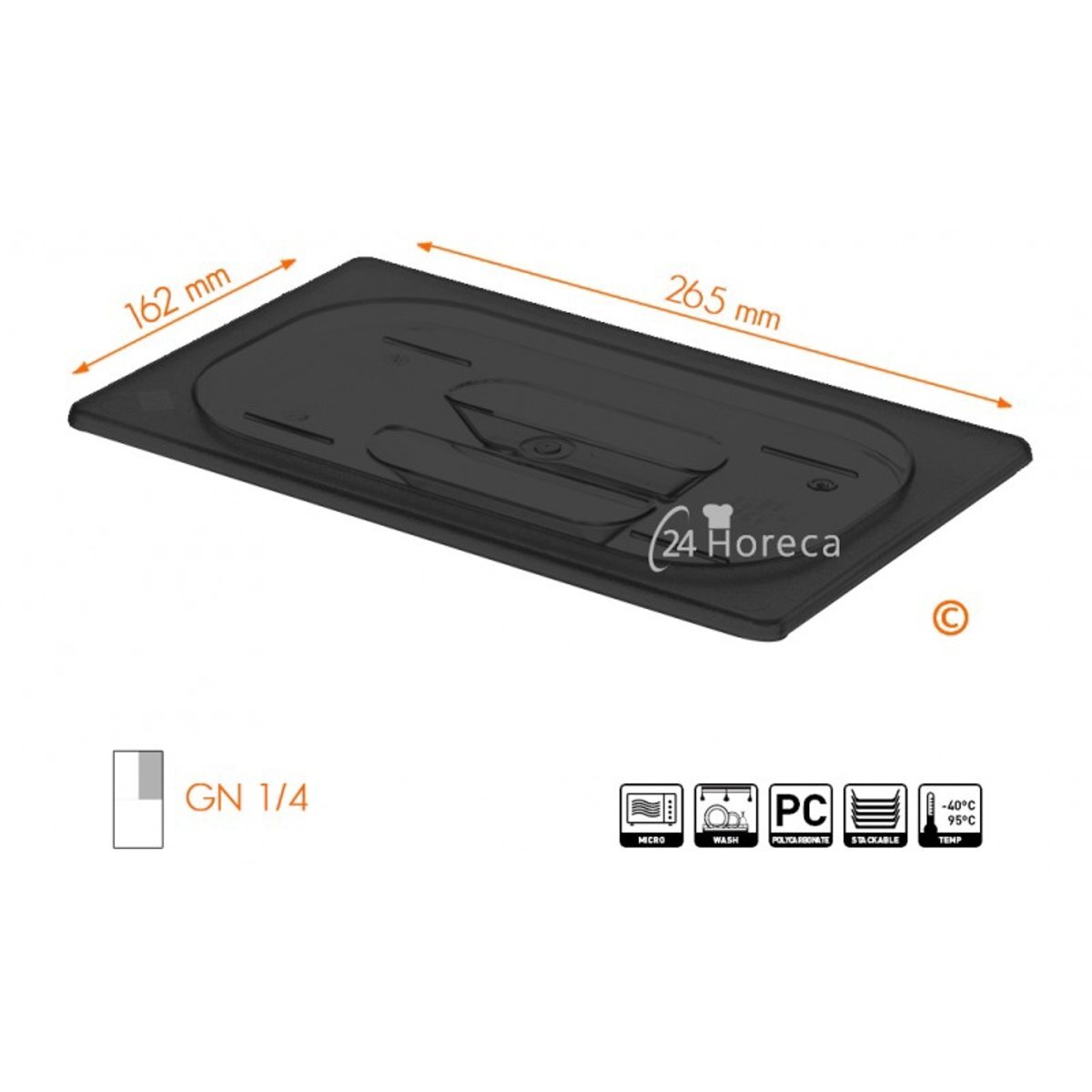 Hendi Gastronormdeksel Polycarbonaat zwart 1/4