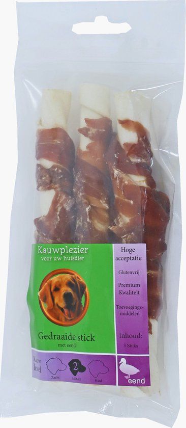 De Boon Snacks Natuurlijke Hondensnack - Gedraaide Stick met Eend - 3x 17 cm