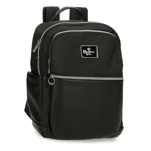 Pepe Jeans Christine Joumma Bags Rugzak voor laptops tot 30,5 cm (12 inch), zwart, 25 x 36 x 10 cm, polyester met kunstlederen details, 9 liter, Zwart, Eén maat, laptop rugzak