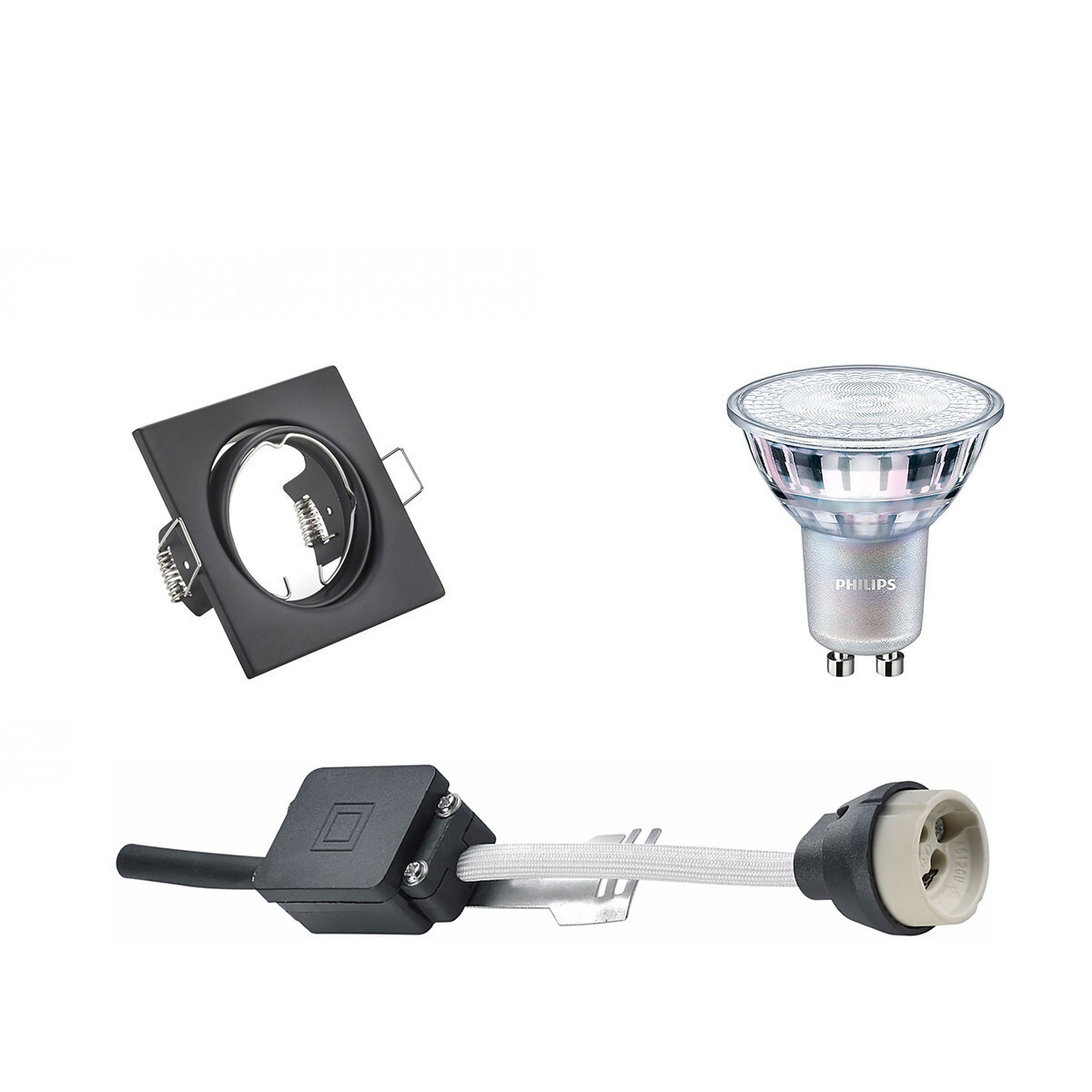 BES LED LED Spot Set - GU10 Fitting - Inbouw Vierkant - Mat Zwart - Kantelbaar 80mm - Philips - MASTER 927 36D VLE - 4.9W - Warm Wit 2200K-2700K - DimTone Dimbaar