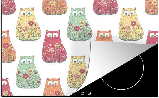 KitchenYeah® Inductie beschermer 77x51 cm - Meisjes - Kat - Bloemen - Patronen - Girl - Kids - Kinderen - Inductiebeschermer