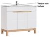 Meuble de salle de bain 100 cm, blanc, brillant, avec placage chêne, 3 portes, pour lavabo suspendu