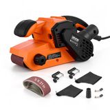 VEVOR 750W Bandschuurmachine, Elektrische Houtschuurmachine, 7,6 X 53,3 cm Bandmaat, Snelheidsregeling 3,2-6,2 m/s, 10 Schuurbanden, 2 Stofzakken, 3 m Netsnoer, Stofzuigeradapter, 2-in-1 Hand- en Tafelmodel
