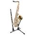Gator Frameworks GFW-BNO-SAXFLU Rechtopstaande verzwaarde ronde basisstandaard voor alt- en tenorsaxofoons met bevestiging voor klarinet en fluitpen