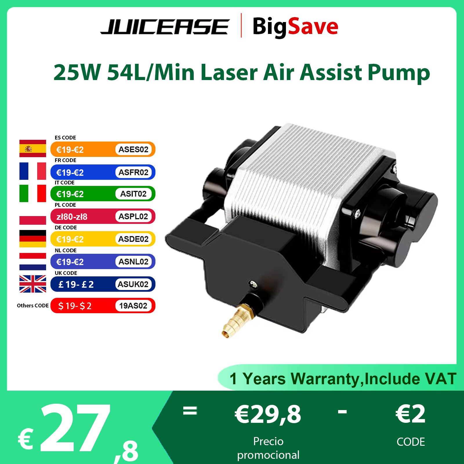 Neje 54L/Min Laser Air Assist Pump 25W Electric Air Compressor for Laser Cutting Engraving Machine