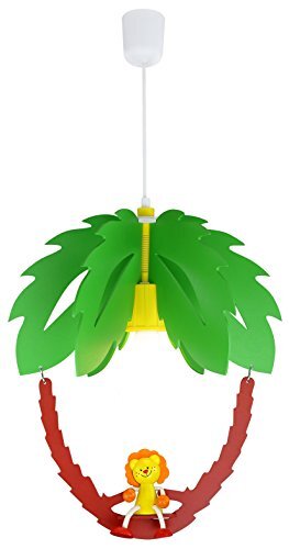 elobra Kinderlamp plafondlamp Palm met leeuw, kinderkamer hout, groen/bruin, A++