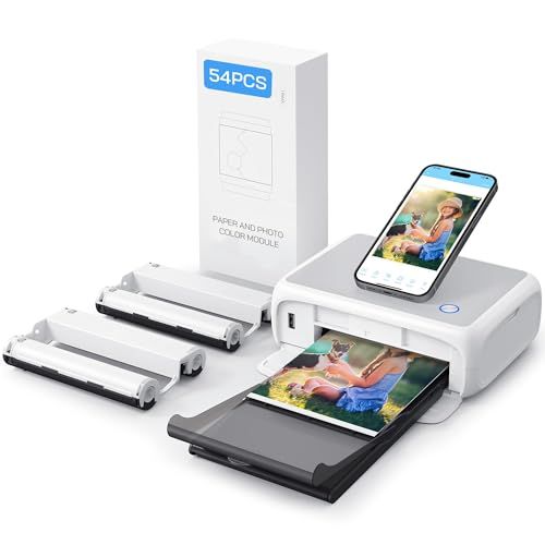 WOLFANG Instant Fotoprinter met 54 vellen (4“x6”), Wifi, Creatieve Fotobewerkingsapps, voor iOS/Android-smartphones