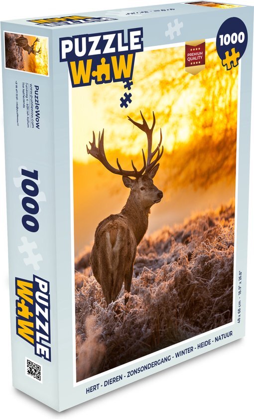 MuchoWow Puzzel Hert - Dieren - Zonsondergang - Winter - Heide - Natuur - Legpuzzel - Puzzel 1000 stukjes volwassenen