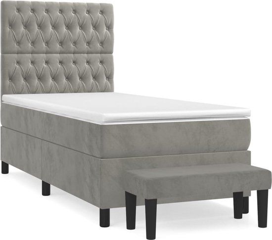 vidaXL Boxspring met matras fluweel lichtgrijs 80x200 cm