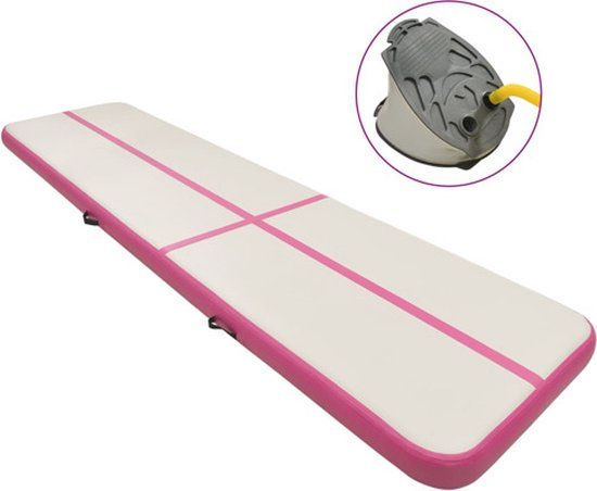 vidaXL Gymnastiekmat met pomp opblaasbaar 700x100x20 cm PVC roze