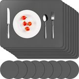 Merkloos Placemats en onderzettersets van kunstleer - Waterdichte dubbelzijdige tafelmatten - Antislip wasbare placemats - Grijs - Thuis keuken restaurant