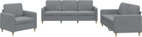 vidaXL 3-delige Loungeset met kussens stof lichtgrijs
