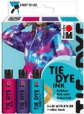 Marabu Tie Dye batik verfset, 3 x 80 ml, trendkleuren, Blauw;Paars;Framboos