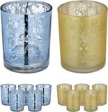 Merkloos Relaxdays theelichthouders glas - set van 2 - met patroon - 8,5 x 7 cm - tafeldecoratie