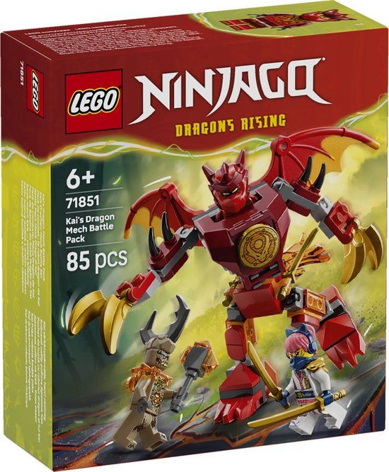 LEGO NINJAGO Kai's Drakenmecha Strijdpakket - Mechaspeelgoed - Speelset met 3 Minifiguren - 71851