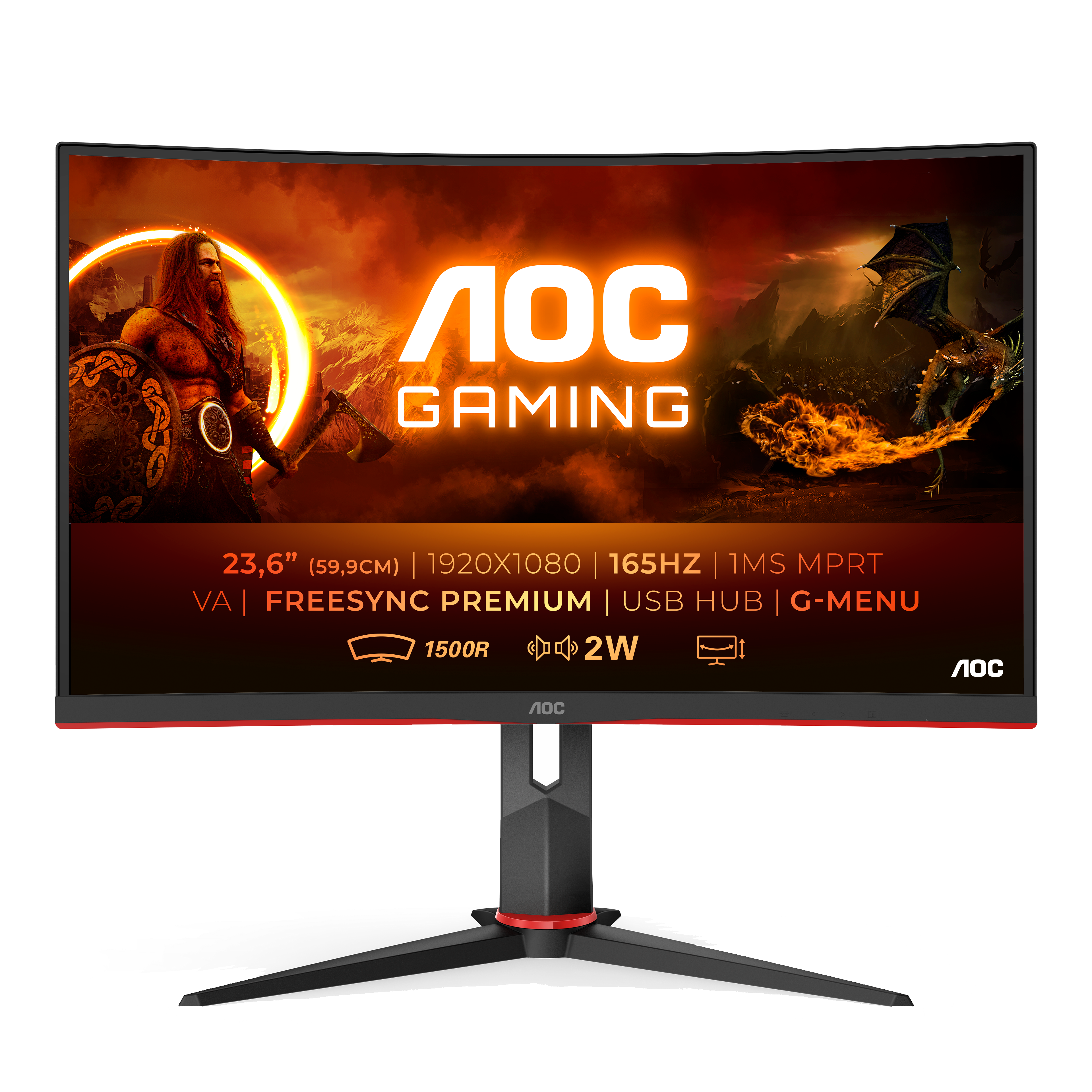 AOC G2 C24G2U/BK - 23.6" Full HD Curved Gaming Monitor - 165Hz, 1ms, FreeSync