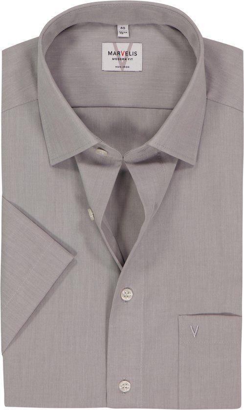 MARVELIS Modern Fit Overhemd - Korte Mouw - Grijs - Maat 46 - Heren