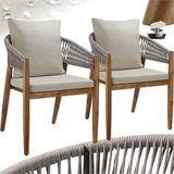 Tectake® Set van 2 Tuinstoelen Manacor - Houten Tuinstoel in Rope-Design - Balkonset - Weerbestendige Buitenstoel van Gelakt Acaciahout - Grijs/Beige