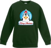 Bellatio Decorations Shoppartners Bv Kersttrui voor kinderen - Merry Christmas pinguin kerstbal - groen - 134/146
