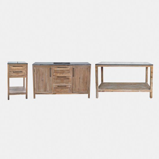 LOBERON Buitenkeuken set van 3 Corviano bruin/zwart