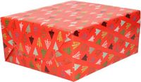 Shoppartners Bv Papier d'emballage de Noël avec arbres colorés - 2x - rouge - 250 x 70 cm - papier cadeau - extra résistant