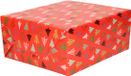 Bellatio Decorations Shoppartners Bv Kerst inpakpapier met gekleurde bomen - 2x - rood - 250 x 70 cm - cadeaupapier - extra sterk