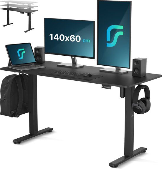 Flowsense Zit Sta Bureau - Elektrisch Verstelbaar - 140 x 60 cm - Zwart