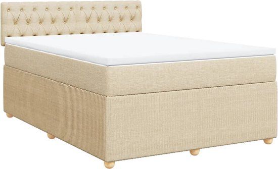 vidaXL Boxspring met matras stof crèmekleurig 140x200 cm