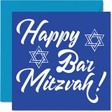 Bar Happy Bar Mitswa Bar Mitswa-kaart voor jongens hem - Mazel Tov, veel geluk gefeliciteerd geschenken, bar mitswa geschenken voor jongens, 145 mm x 145 mm joodse geschenken wenskaarten vleermuis